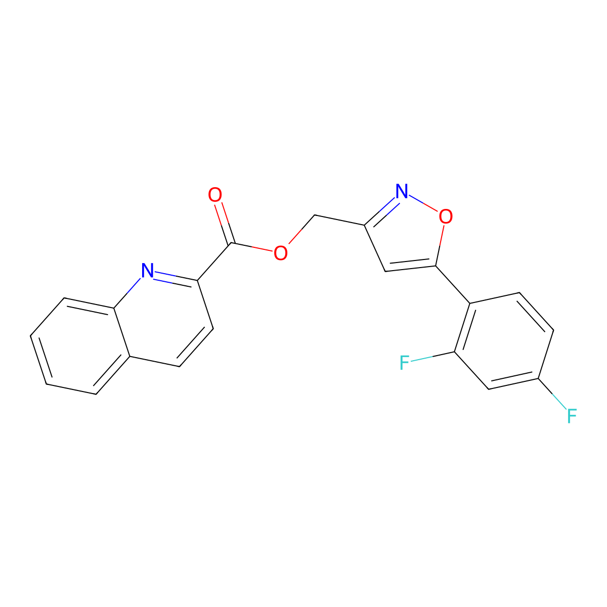 (5-(2,4-Difluorophenyl)isoxazol-3-yl)methyl quinoline-2-carboxylate molecular structure, CAS 1209246-23-0