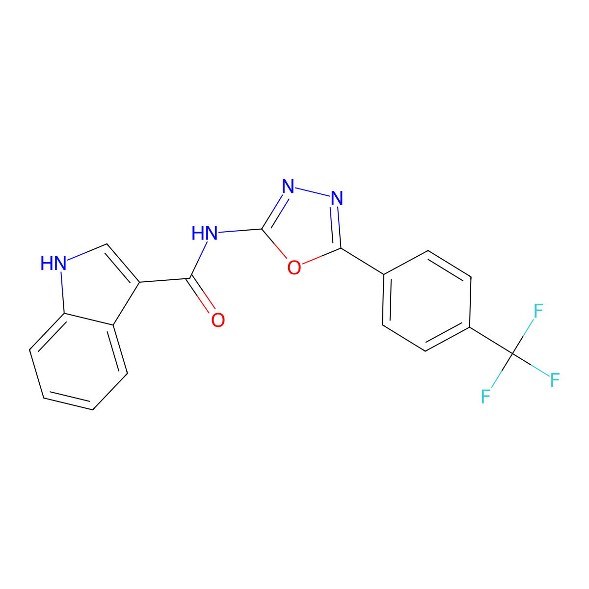 N-(5-(4-(trifluoromethyl)phenyl)-1,3,4-oxadiazol-2-yl)-1H-indole-3-carboxamide molecular structure, CAS 1209247-38-0