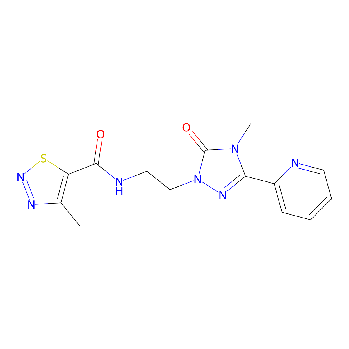 4-methyl-N-(2-(4-methyl-5-oxo-3-(pyridin-2-yl)-4,5-dihydro-1H-1,2,4-triazol-1-yl)ethyl)-1,2,3-thiadiazole-5-carboxamide molecular structure, CAS 1209251-68-2