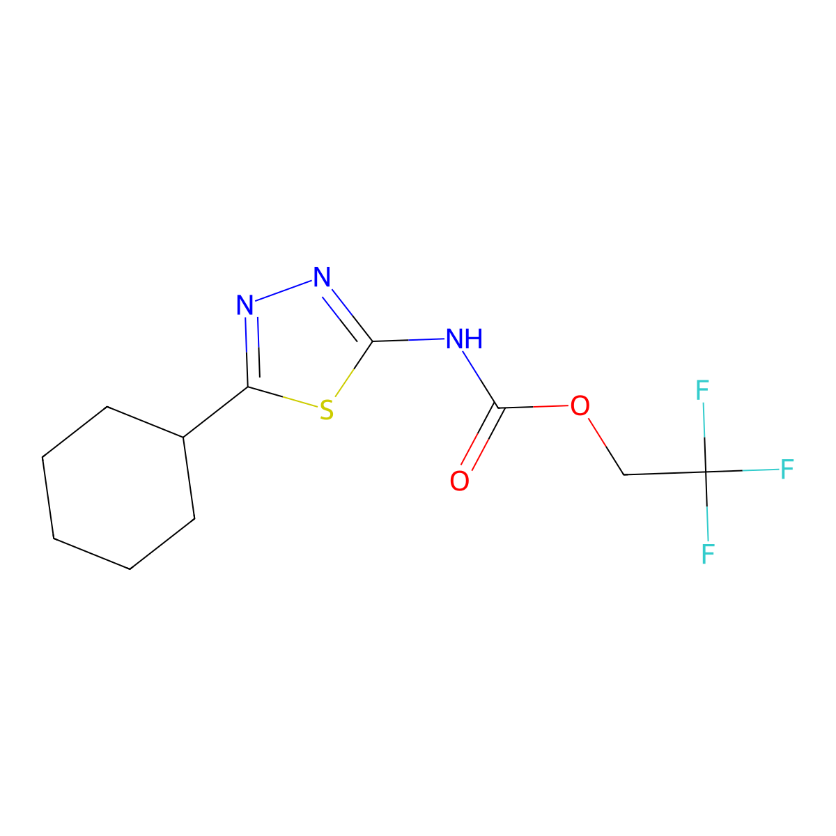 2,2,2-trifluoroethyl N-(5-cyclohexyl-1,3,4-thiadiazol-2-yl)carbamate molecular structure, CAS 1209253-45-1