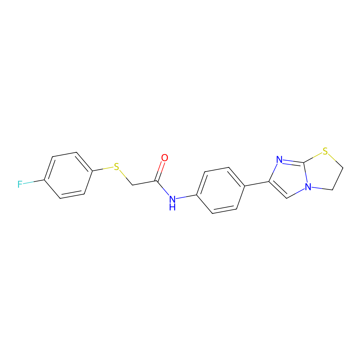 N-(4-(2,3-dihydroimidazo[2,1-b]thiazol-6-yl)phenyl)-2-((4-fluorophenyl)thio)acetamide molecular structure, CAS 1209254-38-5