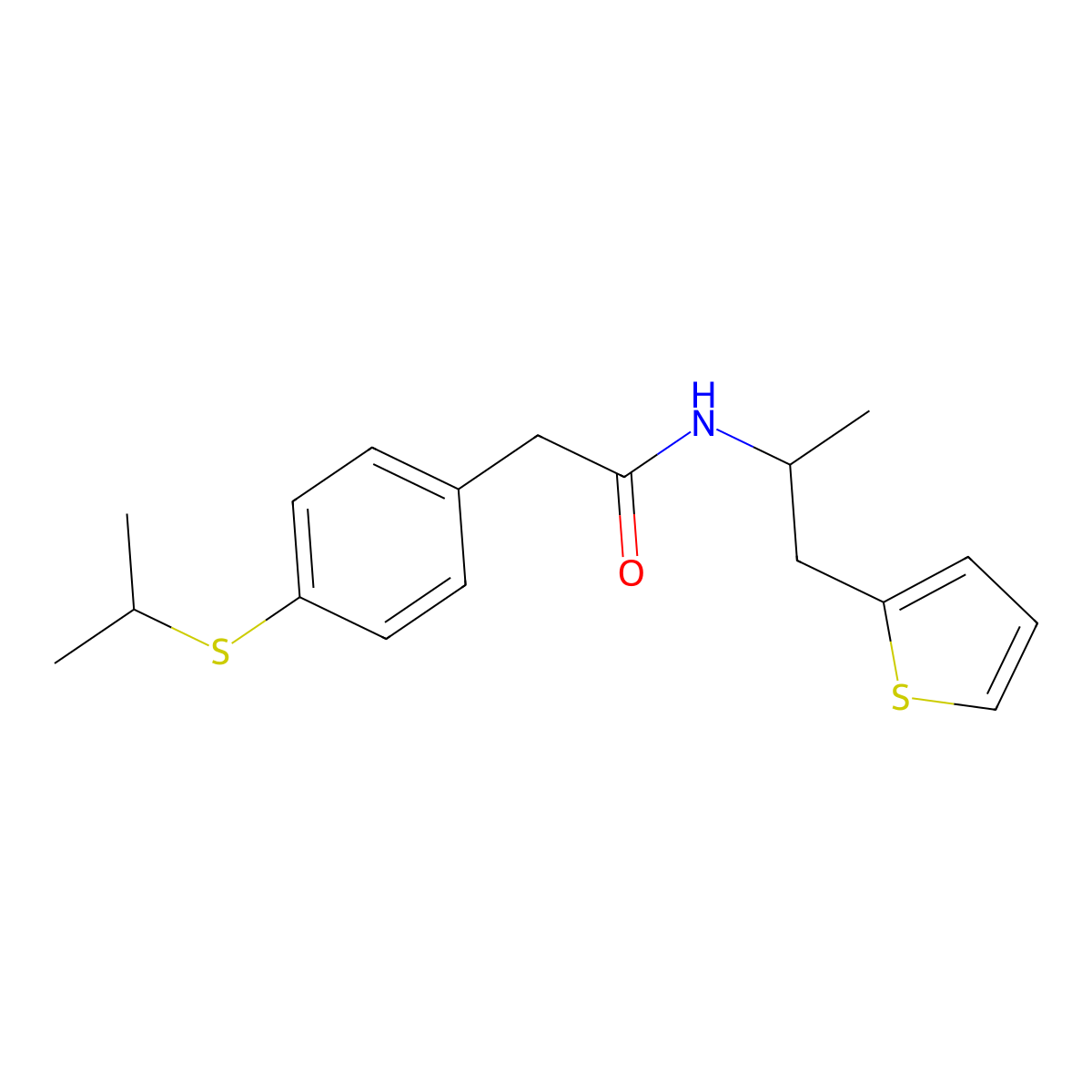 2-(4-(isopropylthio)phenyl)-N-(1-(thiophen-2-yl)propan-2-yl)acetamide molecular structure, CAS 1209255-58-2