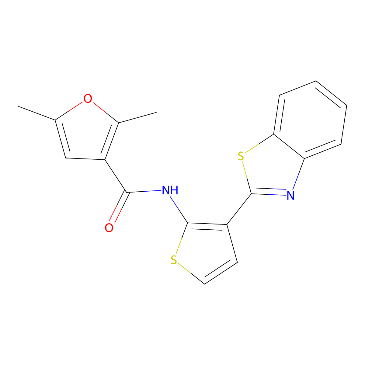 N-(3-(benzo[d]thiazol-2-yl)thiophen-2-yl)-2,5-dimethylfuran-3-carboxamide molecular structure, CAS 1209266-82-9