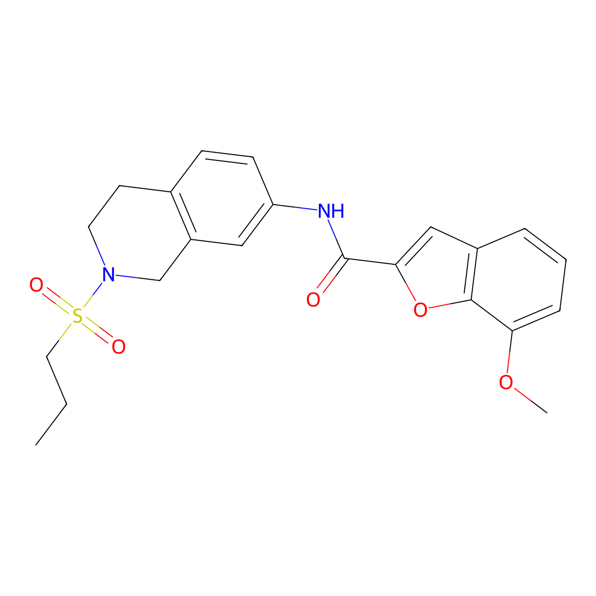 7-methoxy-N-(2-(propylsulfonyl)-1,2,3,4-tetrahydroisoquinolin-7-yl)benzofuran-2-carboxamide molecular structure, CAS 1209267-48-0