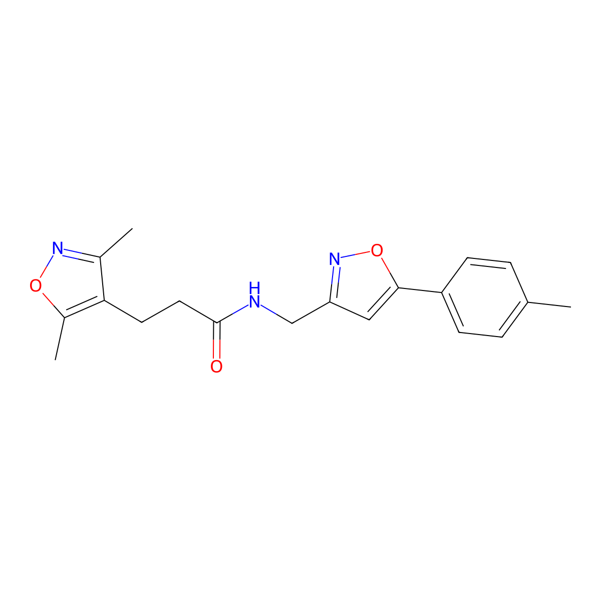 3-(3,5-dimethylisoxazol-4-yl)-N-((5-(p-tolyl)isoxazol-3-yl)methyl)propanamide molecular structure, CAS 1209267-96-8