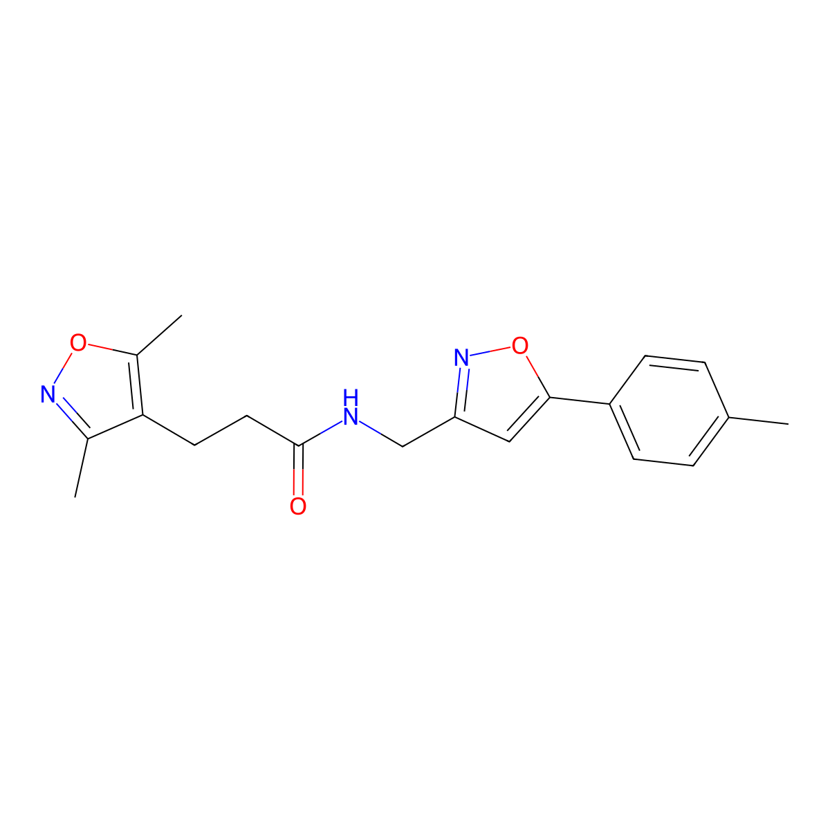 3-(3,5-dimethylisoxazol-4-yl)-N-((5-(p-tolyl)isoxazol-3-yl)methyl)propanamide molecular structure, CAS 1209267-96-8