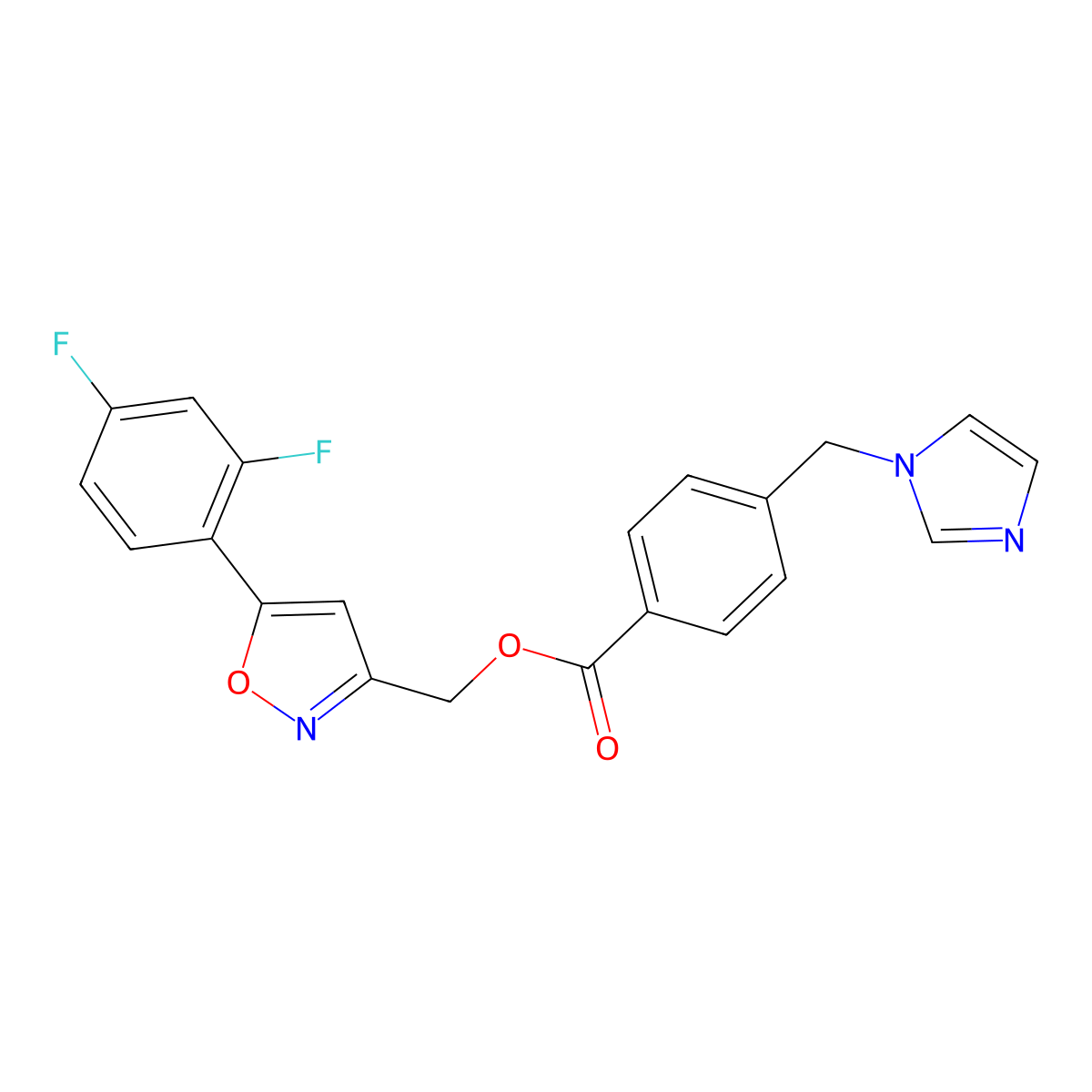 (5-(2,4-difluorophenyl)isoxazol-3-yl)methyl 4-((1H-imidazol-1-yl)methyl)benzoate molecular structure, CAS 1209268-83-6