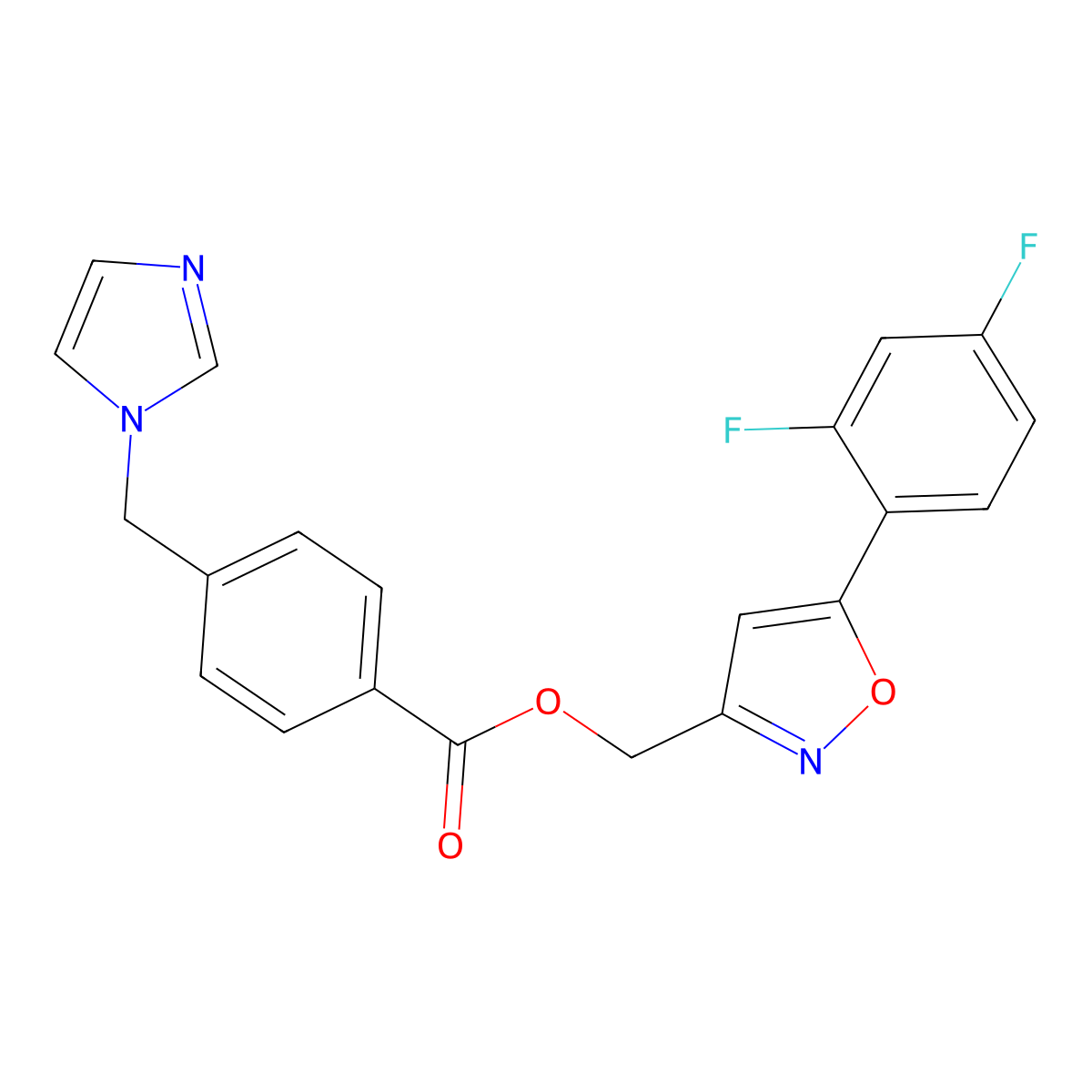 (5-(2,4-difluorophenyl)isoxazol-3-yl)methyl 4-((1H-imidazol-1-yl)methyl)benzoate molecular structure, CAS 1209268-83-6