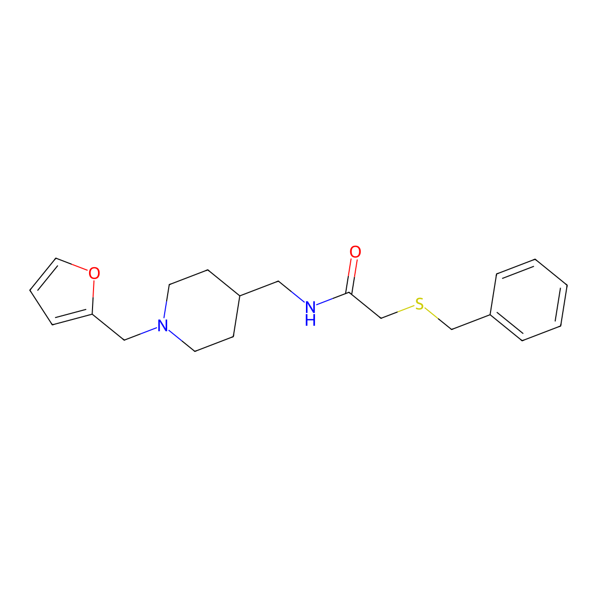 2-(benzylthio)-N-((1-(furan-2-ylmethyl)piperidin-4-yl)methyl)acetamide molecular structure, CAS 1209270-81-4