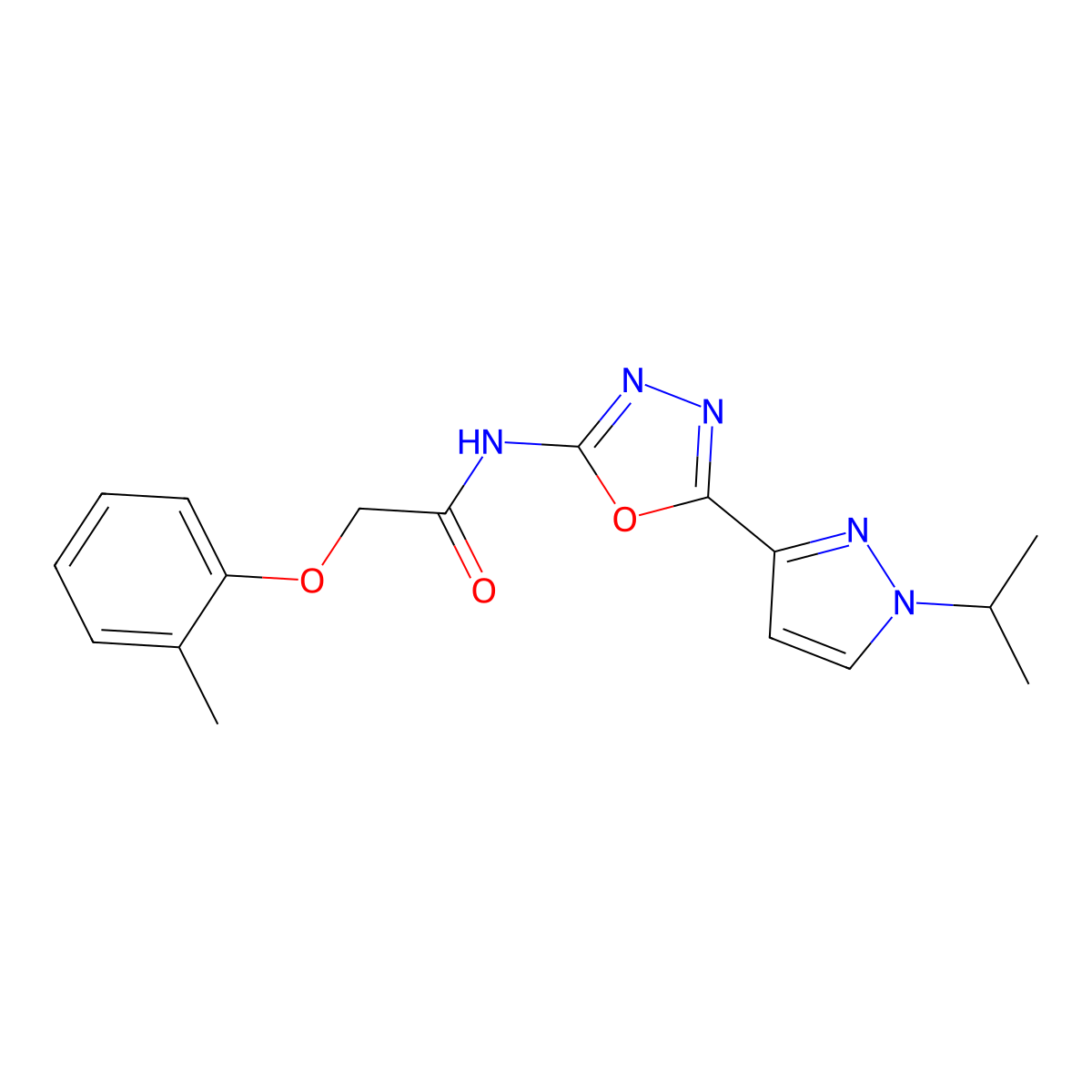 N-(5-(1-isopropyl-1H-pyrazol-3-yl)-1,3,4-oxadiazol-2-yl)-2-(o-tolyloxy)acetamide molecular structure, CAS 1209272-37-6