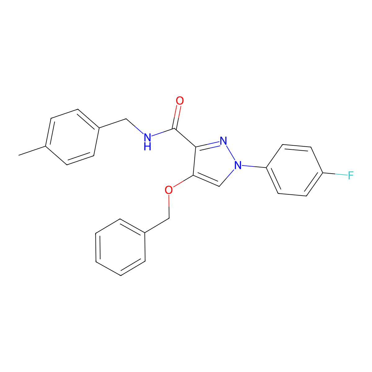 4-(benzyloxy)-1-(4-fluorophenyl)-N-(4-methylbenzyl)-1H-pyrazole-3-carboxamide molecular structure, CAS 1209278-07-8