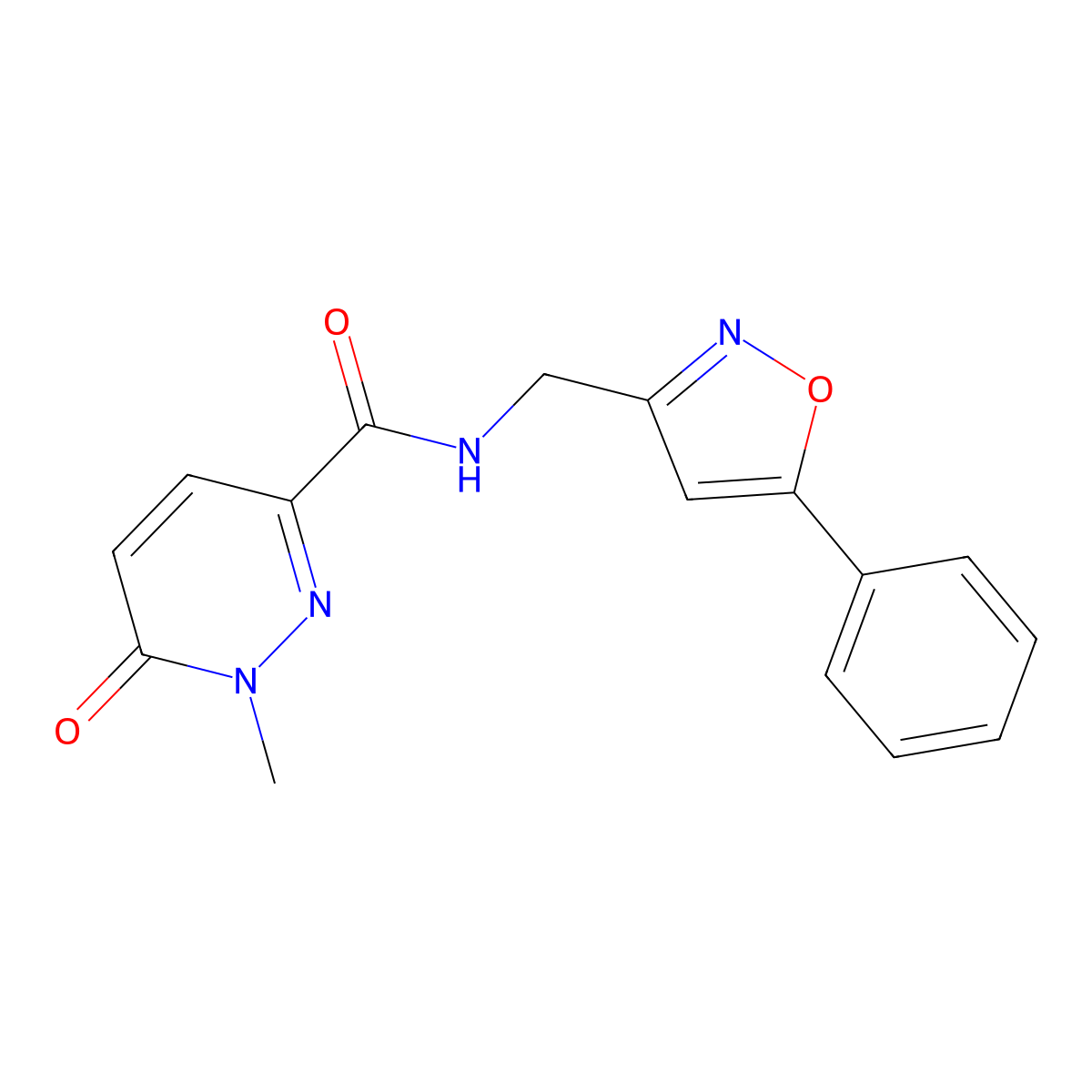1-methyl-6-oxo-N-((5-phenylisoxazol-3-yl)methyl)-1,6-dihydropyridazine-3-carboxamide molecular structure, CAS 1209279-12-8