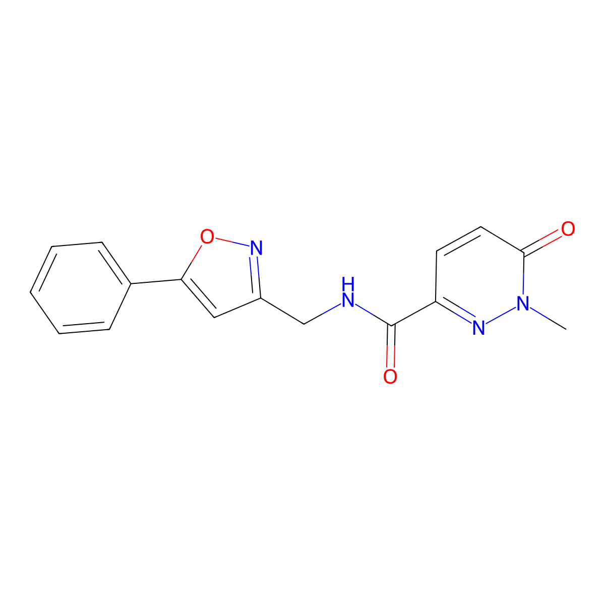 1-methyl-6-oxo-N-((5-phenylisoxazol-3-yl)methyl)-1,6-dihydropyridazine-3-carboxamide molecular structure, CAS 1209279-12-8