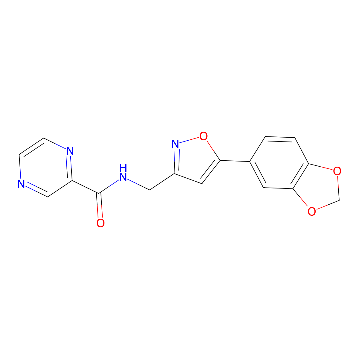 N-((5-(benzo[d][1,3]dioxol-5-yl)isoxazol-3-yl)methyl)pyrazine-2-carboxamide molecular structure, CAS 1209287-42-2