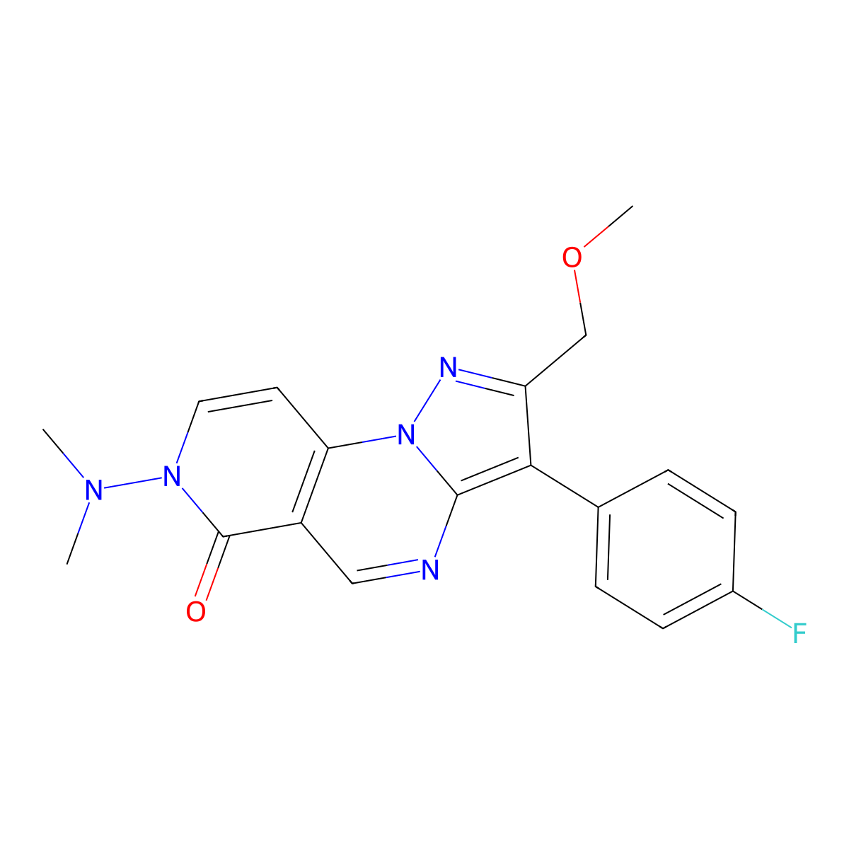 7-(dimethylamino)-3-(4-fluorophenyl)-2-(methoxymethyl)pyrazolo[1,5-a]pyrido[3,4-e]pyrimidin-6(7H)-one molecular structure, CAS 1209290-43-6