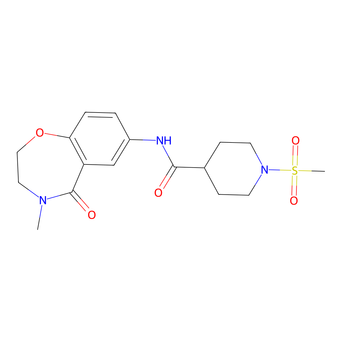 N-(4-methyl-5-oxo-2,3,4,5-tetrahydrobenzo[f][1,4]oxazepin-7-yl)-1-(methylsulfonyl)piperidine-4-carboxamide molecular structure, CAS 1209293-18-4
