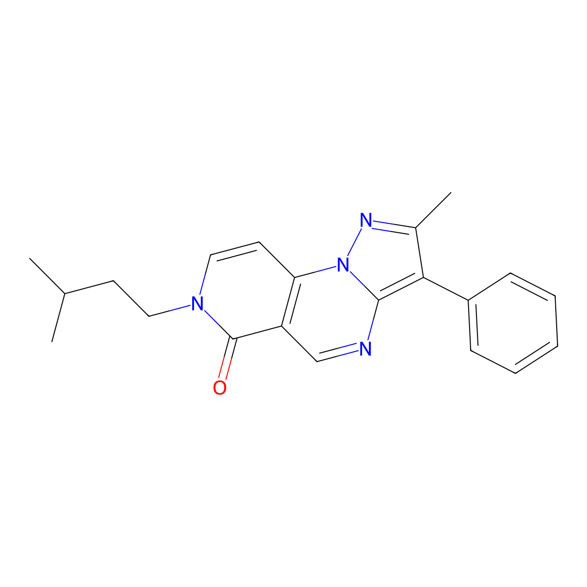 7-isopentyl-2-methyl-3-phenylpyrazolo[1,5-a]pyrido[3,4-e]pyrimidin-6(7H)-one molecular structure, CAS 1209299-59-1