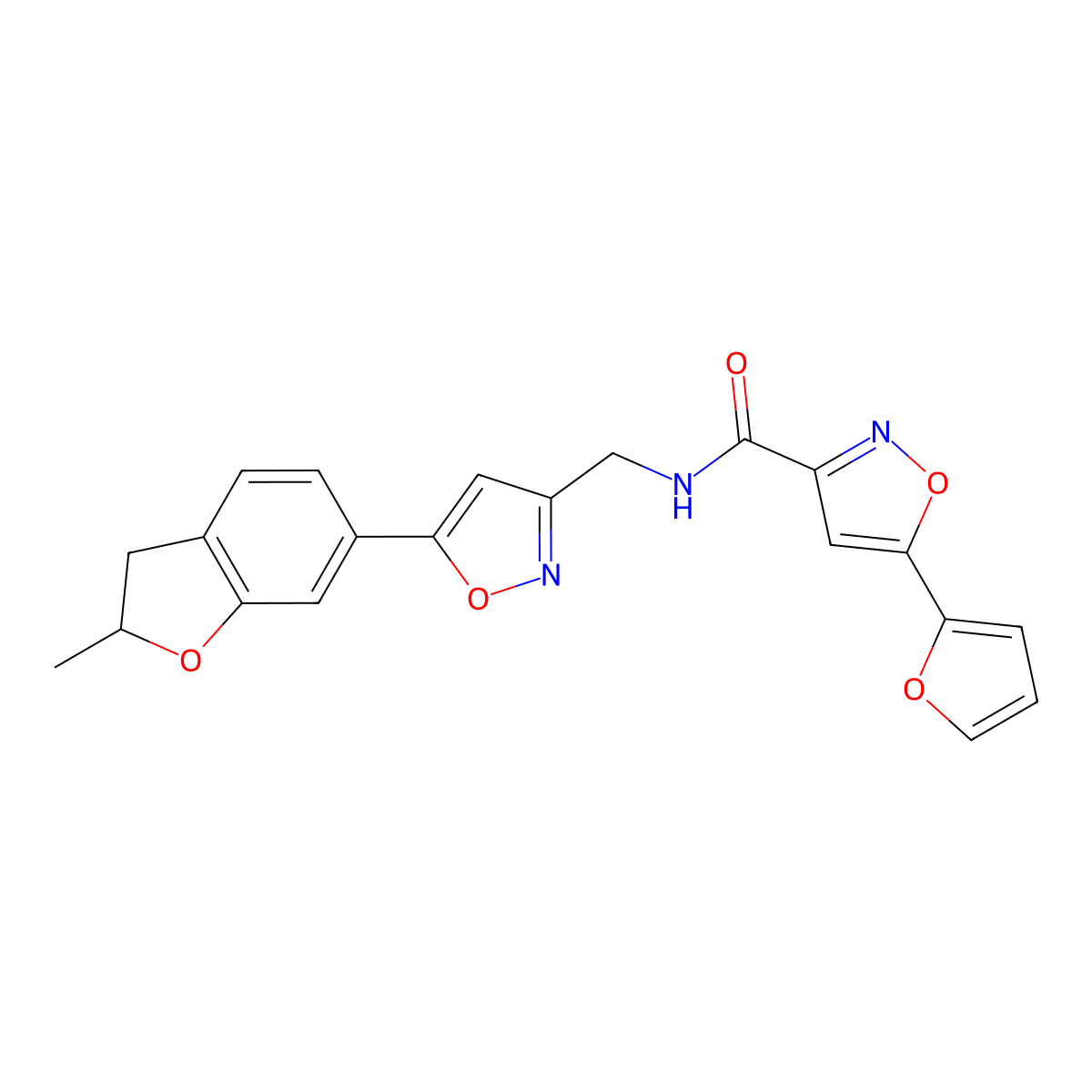 5-(furan-2-yl)-N-((5-(2-methyl-2,3-dihydrobenzofuran-6-yl)isoxazol-3-yl)methyl)isoxazole-3-carboxamide molecular structure, CAS 1209304-57-3