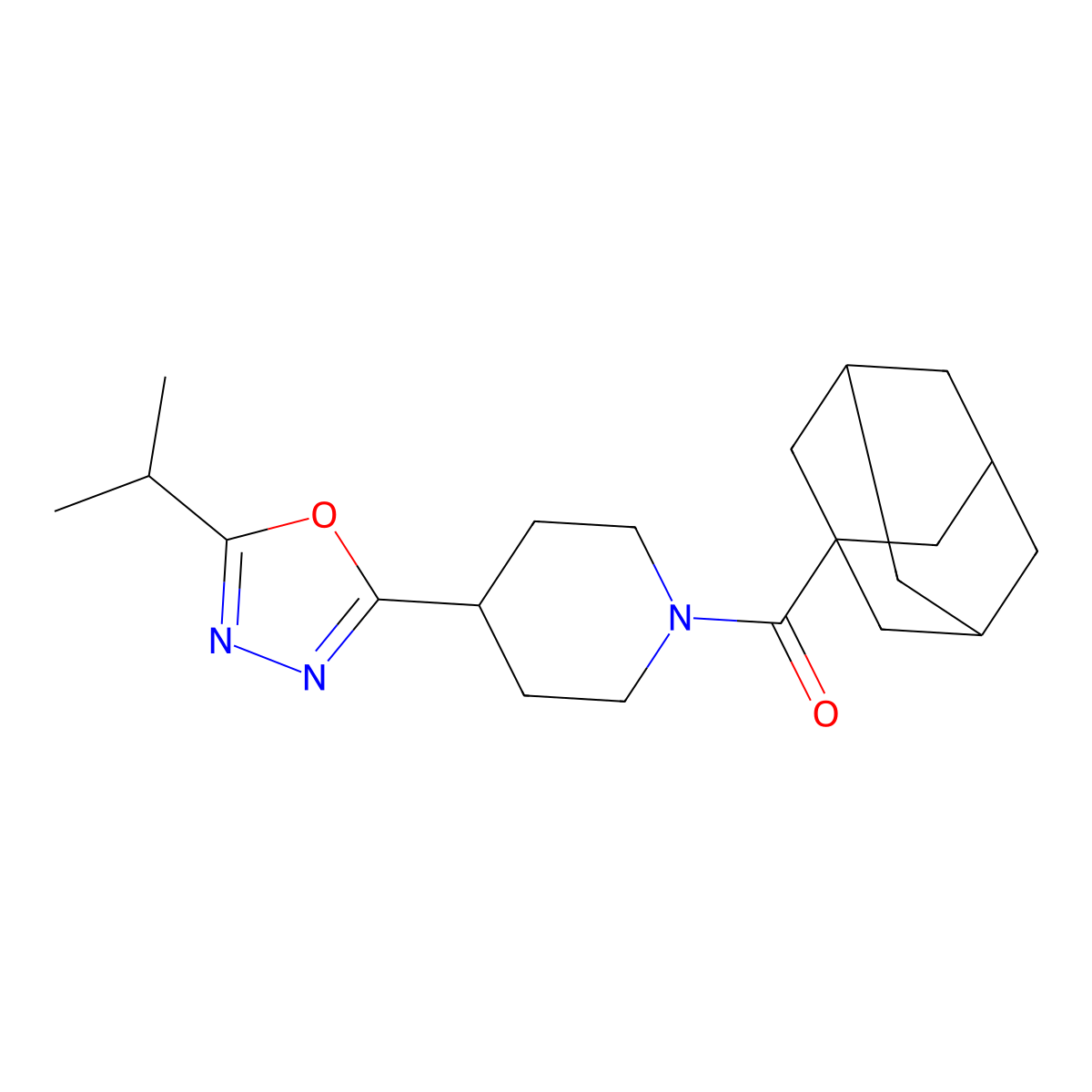 1-(Adamantane-1-carbonyl)-4-[5-(propan-2-yl)-1,3,4-oxadiazol-2-yl]piperidine molecular structure, CAS 1209305-01-0