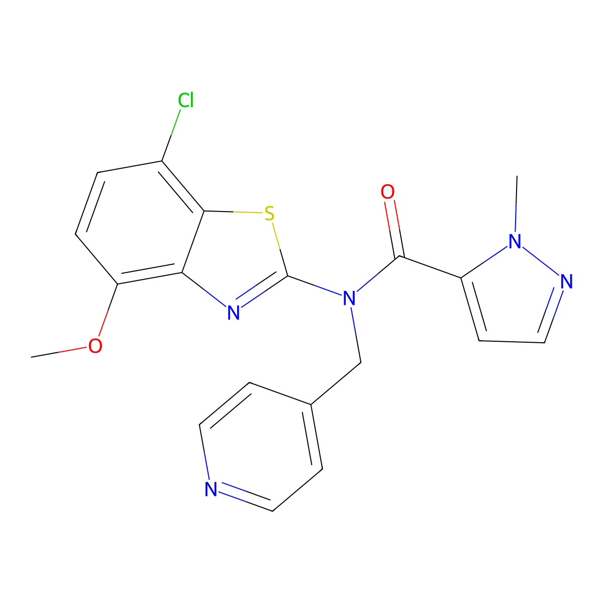 N-(7-chloro-4-methoxybenzo[d]thiazol-2-yl)-1-methyl-N-(pyridin-4-ylmethyl)-1H-pyrazole-5-carboxamide molecular structure, CAS 1209311-66-9