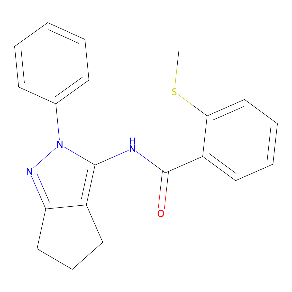 2-(methylsulfanyl)-N-{2-phenyl-2H,4H,5H,6H-cyclopenta[c]pyrazol-3-yl}benzamide molecular structure, CAS 1209312-29-7