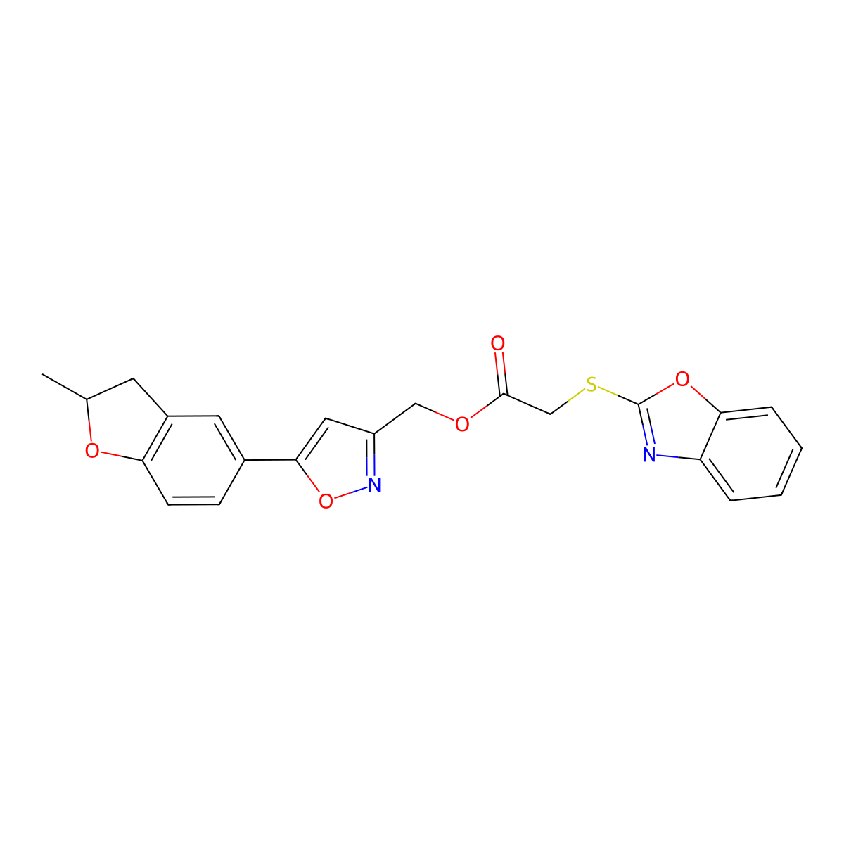 (5-(2-Methyl-2,3-dihydrobenzofuran-5-yl)isoxazol-3-yl)methyl 2-(benzo[d]oxazol-2-ylthio)acetate molecular structure, CAS 1209313-31-4