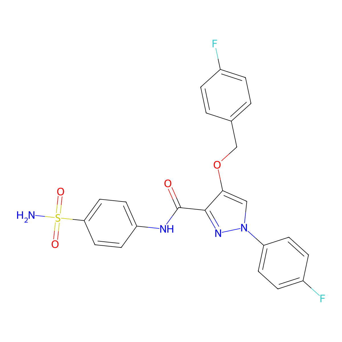 1-(4-fluorophenyl)-4-[(4-fluorophenyl)methoxy]-N-(4-sulfamoylphenyl)-1H-pyrazole-3-carboxamide molecular structure, CAS 1209324-37-7