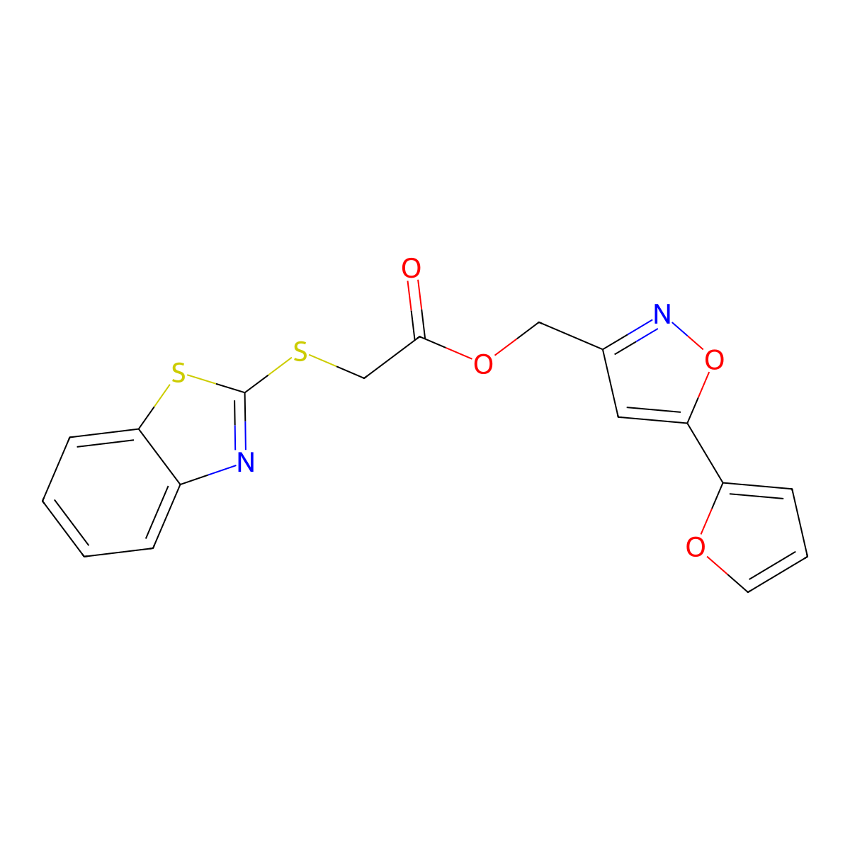 (5-(Furan-2-yl)isoxazol-3-yl)methyl 2-(benzo[d]thiazol-2-ylthio)acetate molecular structure, CAS 1209324-45-7