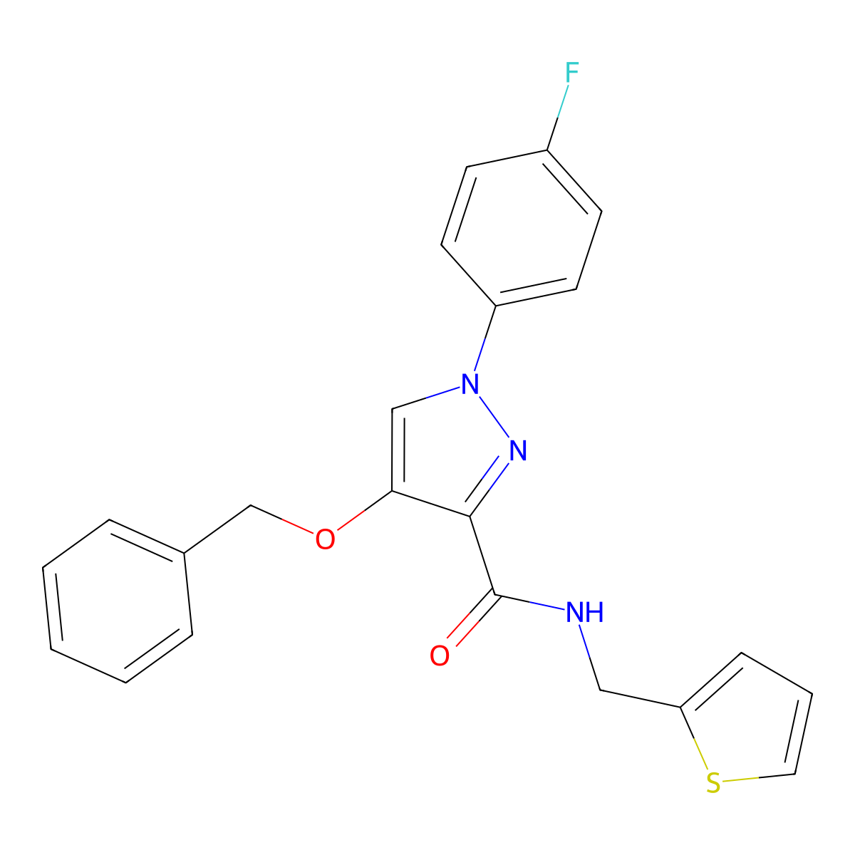4-(benzyloxy)-1-(4-fluorophenyl)-N-(thiophen-2-ylmethyl)-1H-pyrazole-3-carboxamide molecular structure, CAS 1209325-06-3