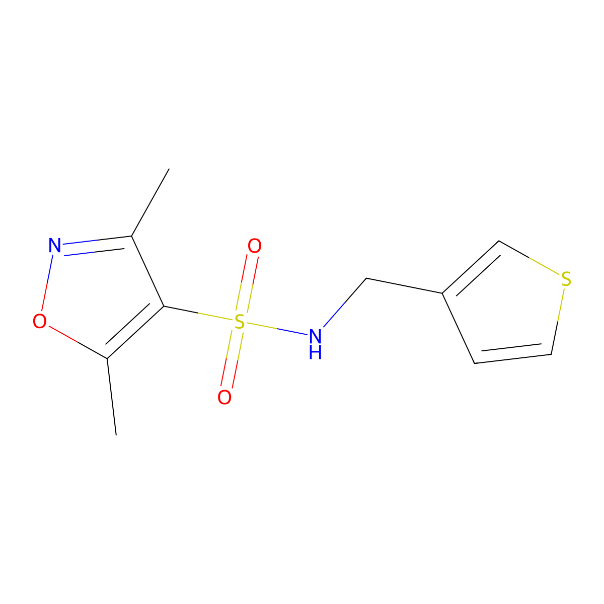 3,5-dimethyl-N-(thiophen-3-ylmethyl)isoxazole-4-sulfonamide molecular structure, CAS 1209327-68-3