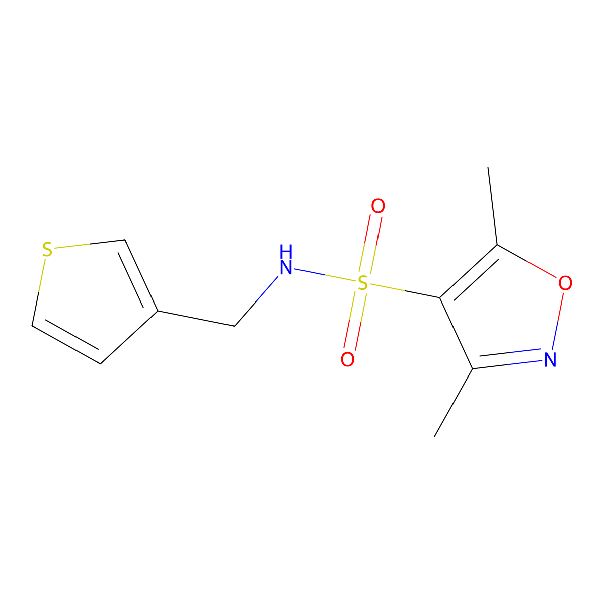 3,5-dimethyl-N-(thiophen-3-ylmethyl)isoxazole-4-sulfonamide molecular structure, CAS 1209327-68-3
