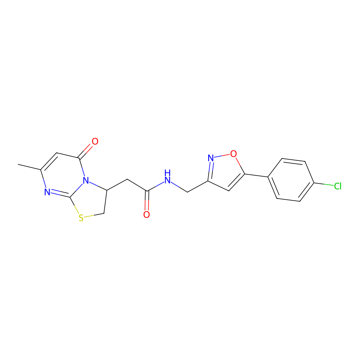N-((5-(4-chlorophenyl)isoxazol-3-yl)methyl)-2-(7-methyl-5-oxo-3,5-dihydro-2H-thiazolo[3,2-a]pyrimidin-3-yl)acetamide molecular structure, CAS 1209328-86-8