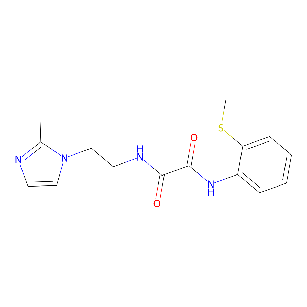 N1-(2-(2-methyl-1H-imidazol-1-yl)ethyl)-N2-(2-(methylthio)phenyl)oxalamide molecular structure, CAS 1209329-13-4