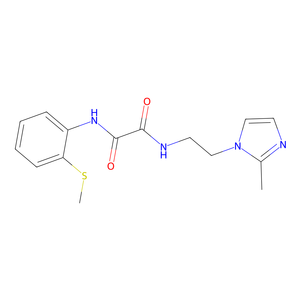 N1-(2-(2-methyl-1H-imidazol-1-yl)ethyl)-N2-(2-(methylthio)phenyl)oxalamide molecular structure, CAS 1209329-13-4