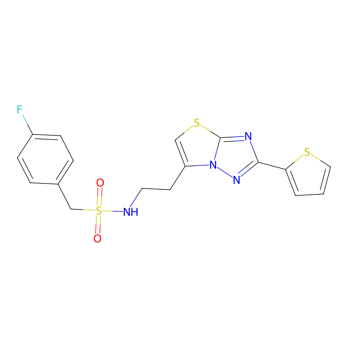 1-(4-fluorophenyl)-N-(2-(2-(thiophen-2-yl)thiazolo[3,2-b][1,2,4]triazol-6-yl)ethyl)methanesulfonamide molecular structure, CAS 1209336-67-3