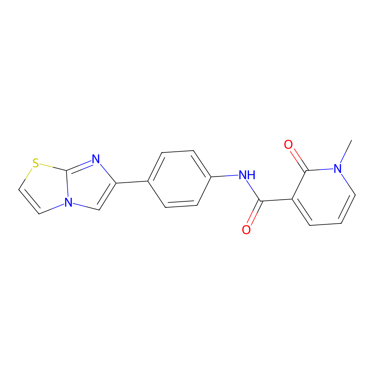 N-(4-(imidazo[2,1-b]thiazol-6-yl)phenyl)-1-methyl-2-oxo-1,2-dihydropyridine-3-carboxamide molecular structure, CAS 1209340-12-4