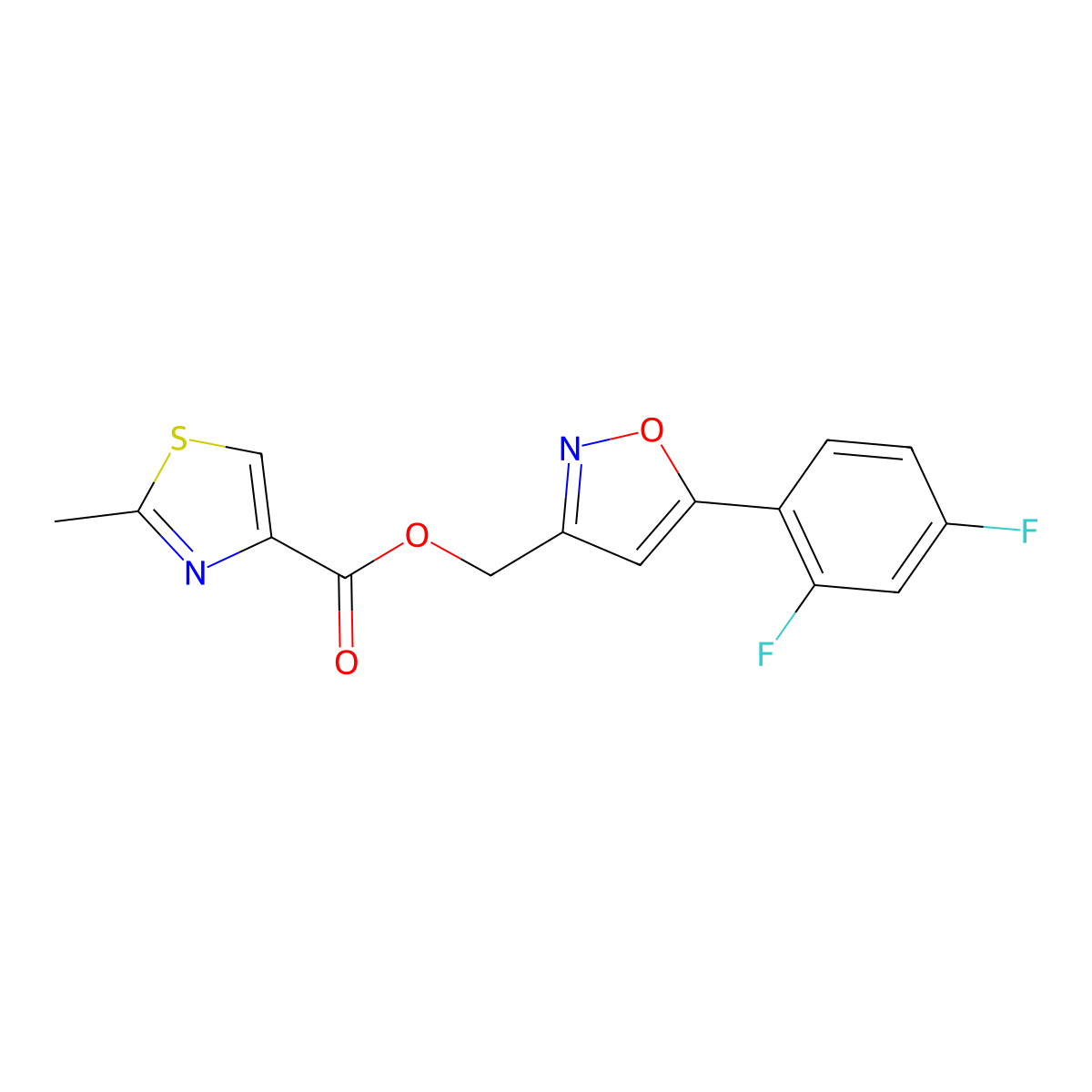 (5-(2,4-Difluorophenyl)isoxazol-3-yl)methyl 2-methylthiazole-4-carboxylate molecular structure, CAS 1209340-27-1