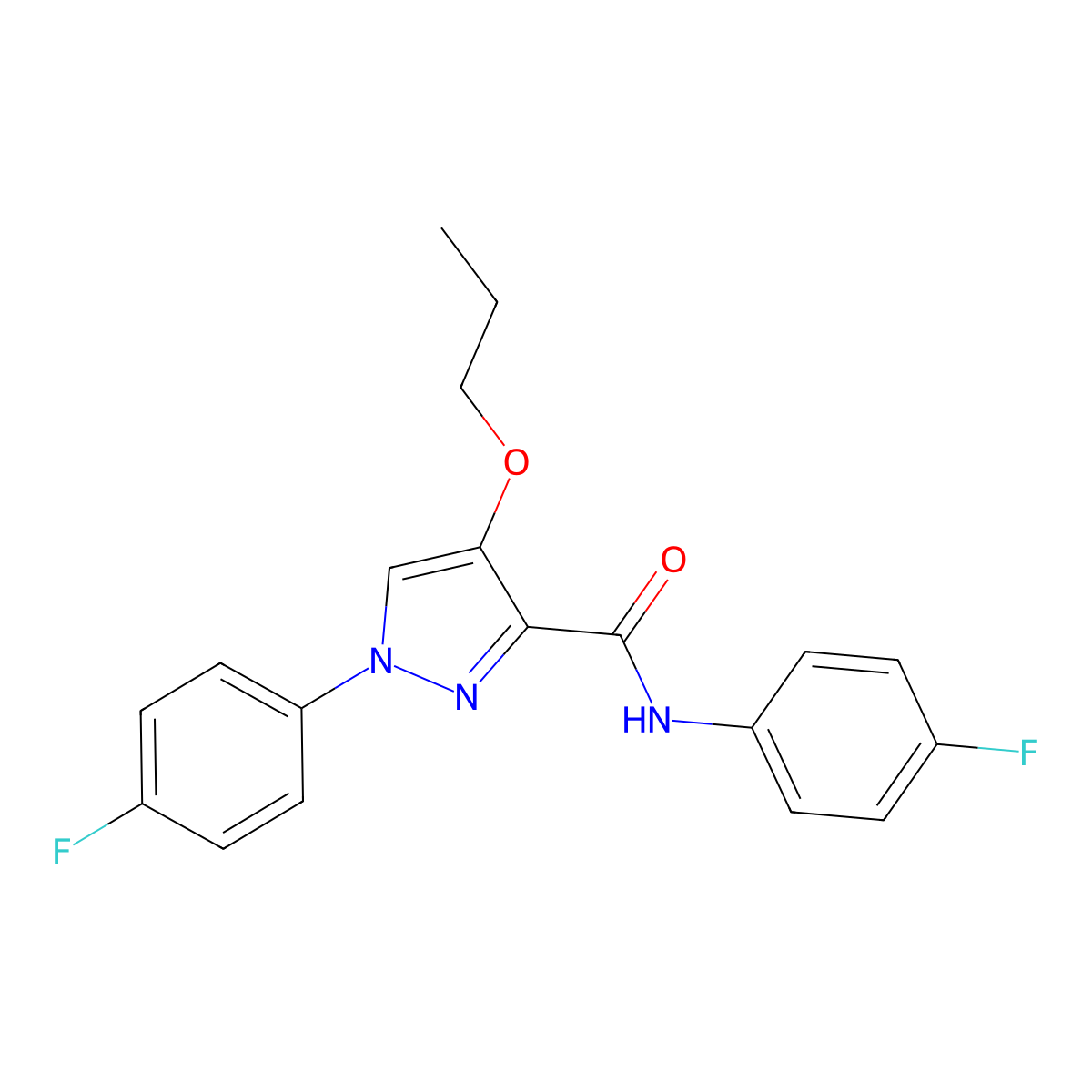 N,1-bis(4-fluorophenyl)-4-propoxy-1H-pyrazole-3-carboxamide molecular structure, CAS 1209341-26-3