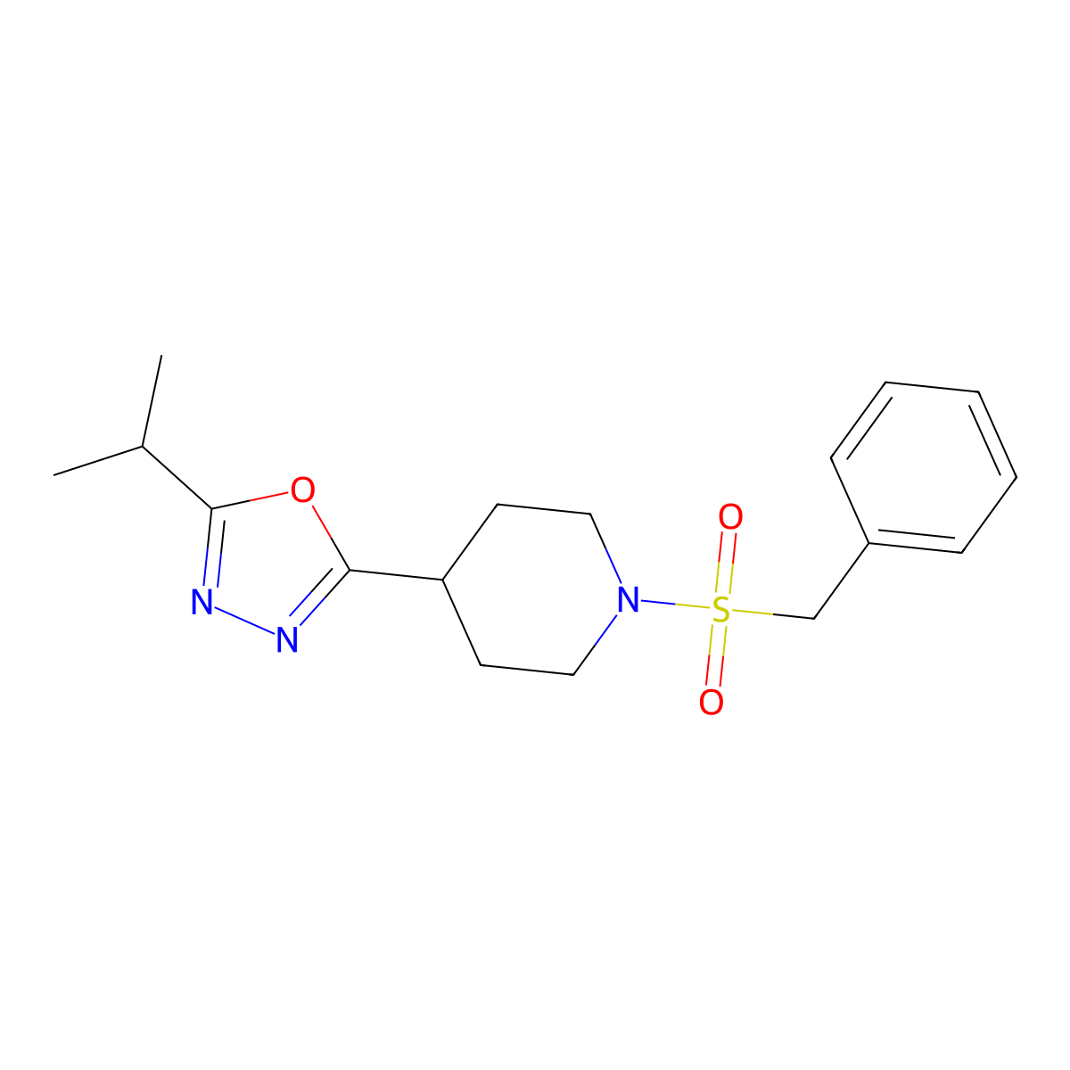 2-(1-(Benzylsulfonyl)piperidin-4-yl)-5-isopropyl-1,3,4-oxadiazole molecular structure, CAS 1209346-21-3