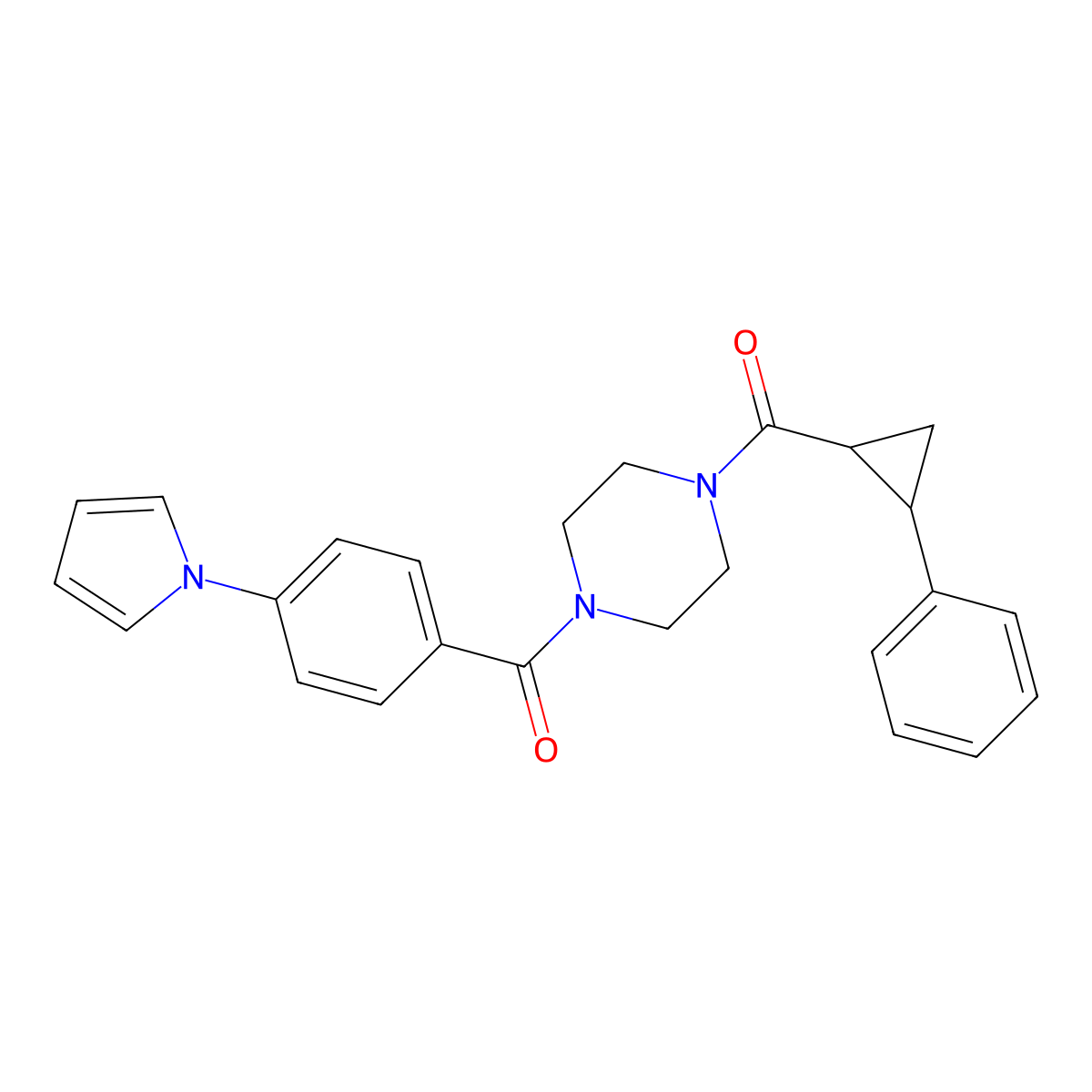 (4-(4-(1H-pyrrol-1-yl)benzoyl)piperazin-1-yl)(2-phenylcyclopropyl)methanone molecular structure, CAS 1209348-11-7