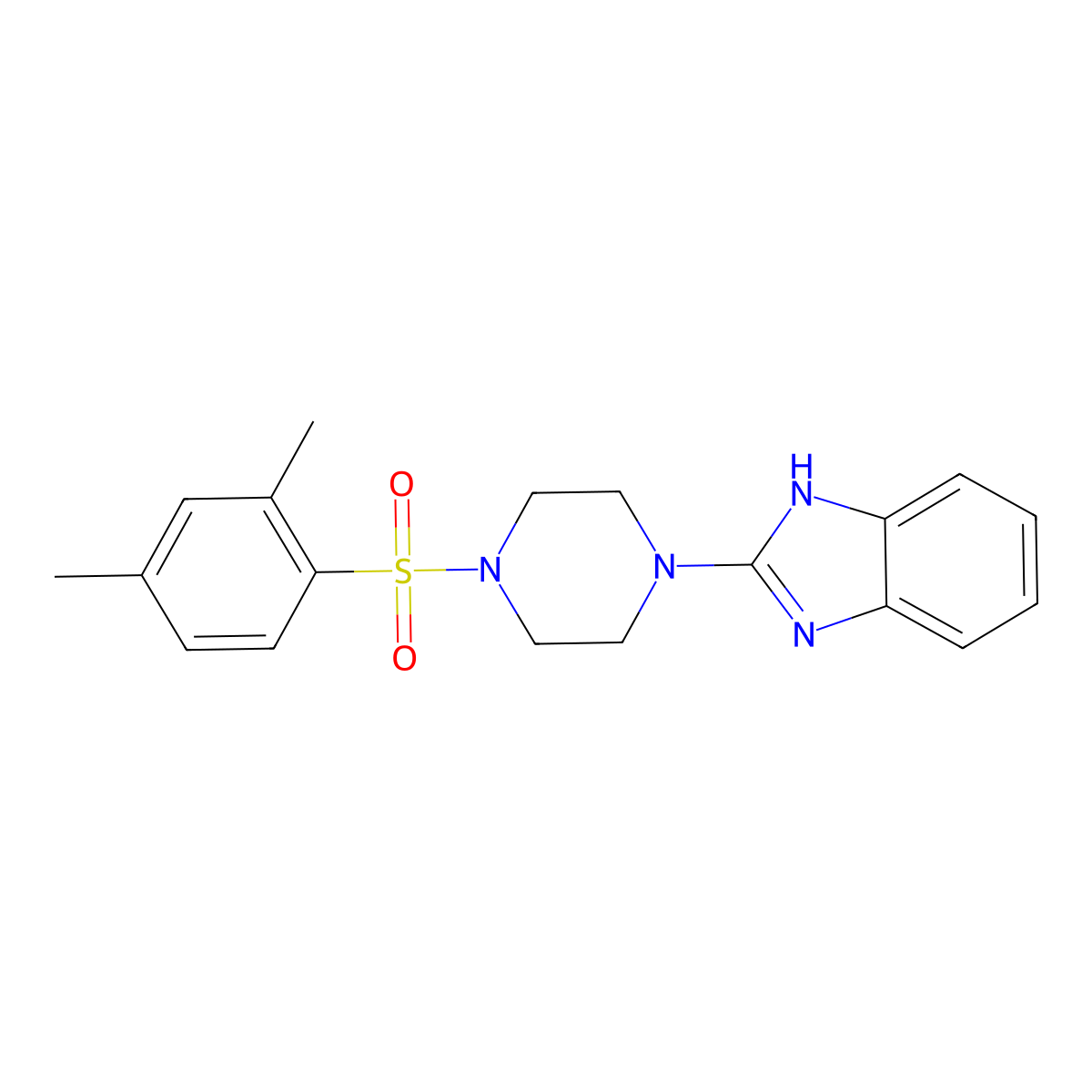 2-(4-((2,4-dimethylphenyl)sulfonyl)piperazin-1-yl)-1H-benzo[d]imidazole molecular structure, CAS 1209348-45-7