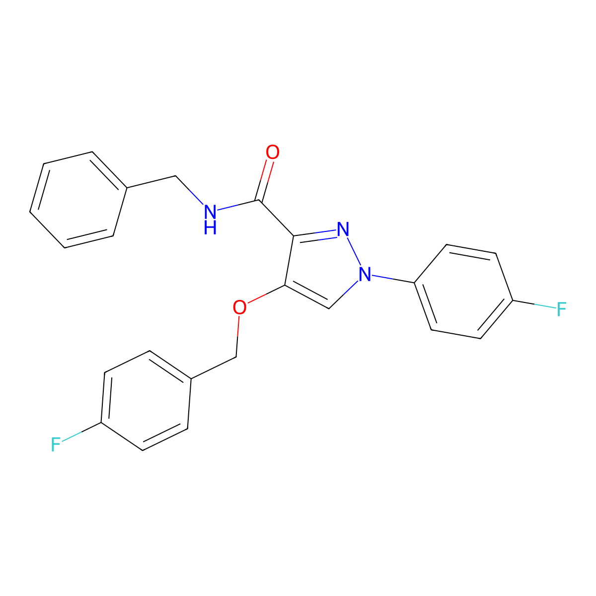 N-benzyl-4-((4-fluorobenzyl)oxy)-1-(4-fluorophenyl)-1H-pyrazole-3-carboxamide molecular structure, CAS 1209361-19-2