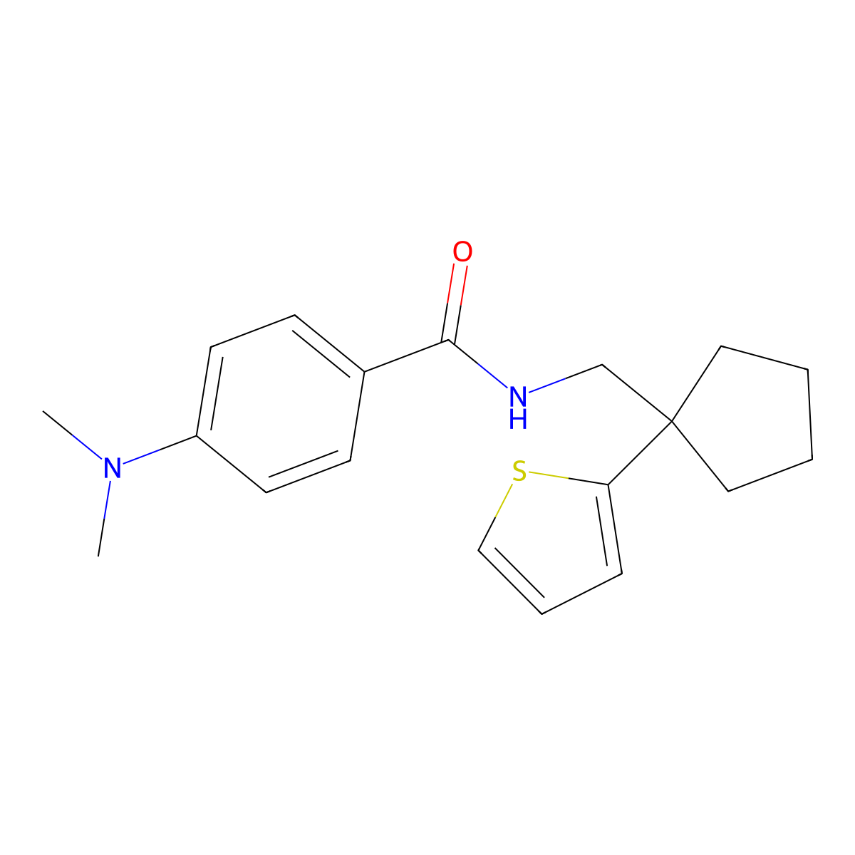 4-(dimethylamino)-N-((1-(thiophen-2-yl)cyclopentyl)methyl)benzamide molecular structure, CAS 1209369-46-9