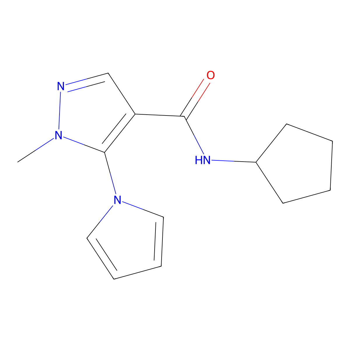 N-cyclopentyl-1-methyl-5-(1H-pyrrol-1-yl)-1H-pyrazole-4-carboxamide molecular structure, CAS 1209369-72-1