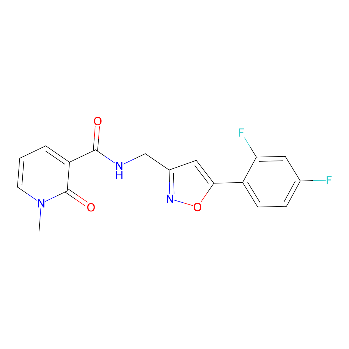 N-((5-(2,4-difluorophenyl)isoxazol-3-yl)methyl)-1-methyl-2-oxo-1,2-dihydropyridine-3-carboxamide molecular structure, CAS 1209370-84-2
