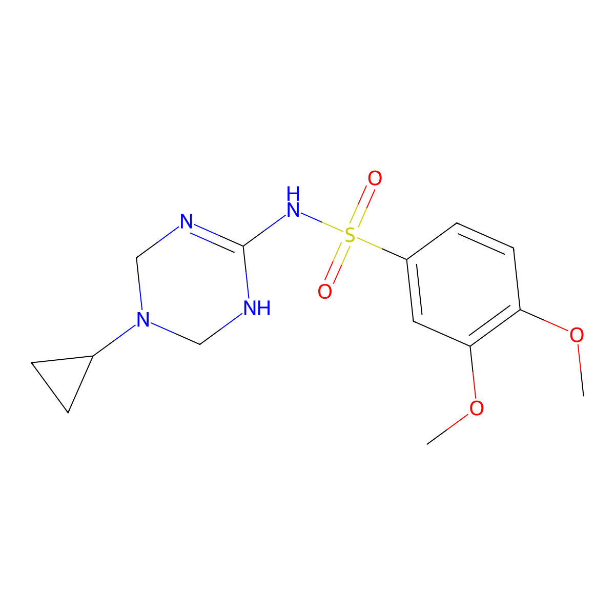 N-(5-cyclopropyl-1,4,5,6-tetrahydro-1,3,5-triazin-2-yl)-3,4-dimethoxybenzenesulfonamide molecular structure, CAS 1209372-03-1
