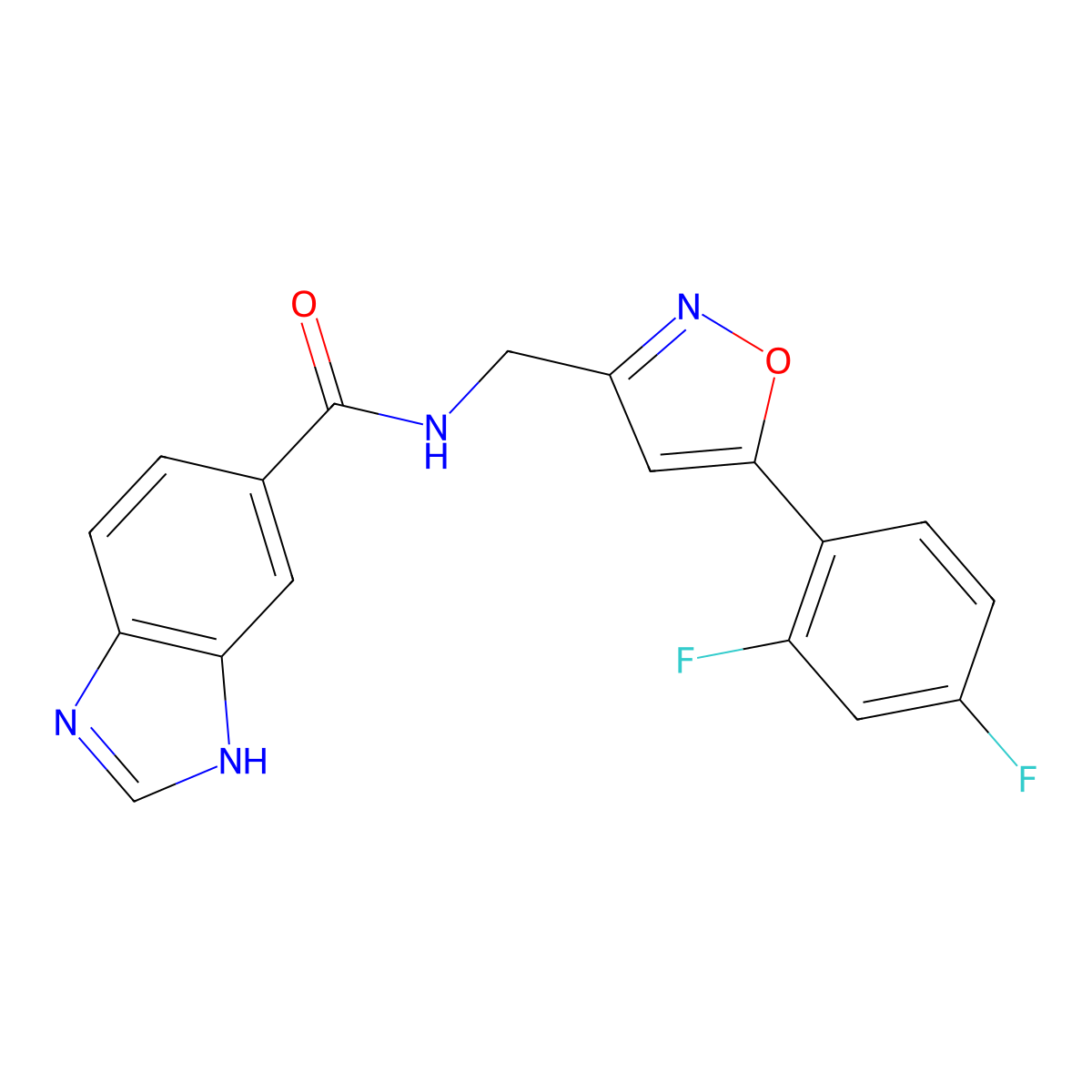 N-((5-(2,4-difluorophenyl)isoxazol-3-yl)methyl)-1H-benzo[d]imidazole-5-carboxamide molecular structure, CAS 1209372-44-0