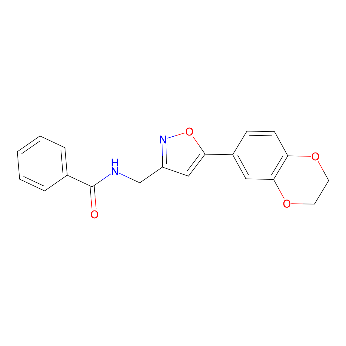 N-((5-(2,3-dihydrobenzo[b][1,4]dioxin-6-yl)isoxazol-3-yl)methyl)benzamide molecular structure, CAS 1209375-22-3