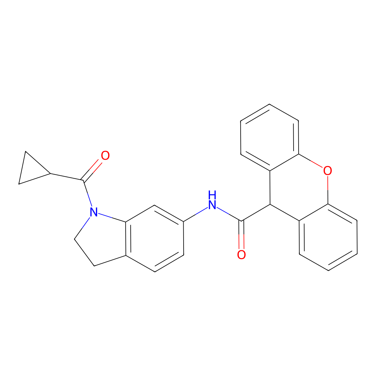 N-(1-(cyclopropanecarbonyl)indolin-6-yl)-9H-xanthene-9-carboxamide molecular structure, CAS 1209382-12-6