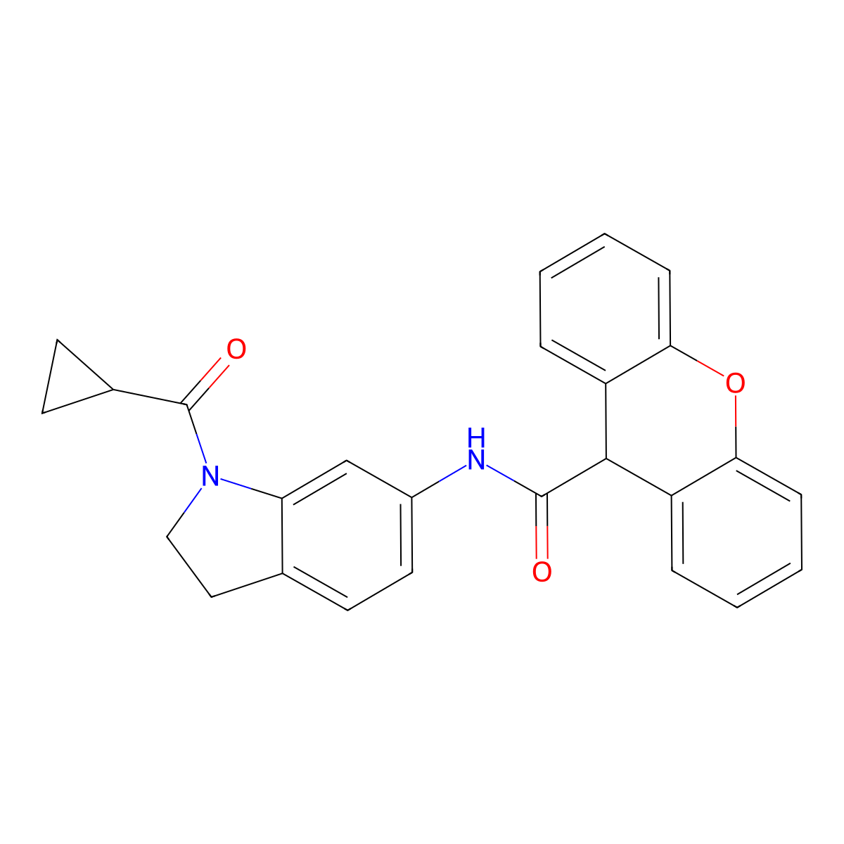 N-(1-(cyclopropanecarbonyl)indolin-6-yl)-9H-xanthene-9-carboxamide molecular structure, CAS 1209382-12-6
